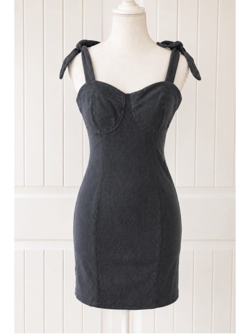 Free People Intimately Gray Rib Knit Tie Shoulder Bodycon Mini Dress NWT Sz M